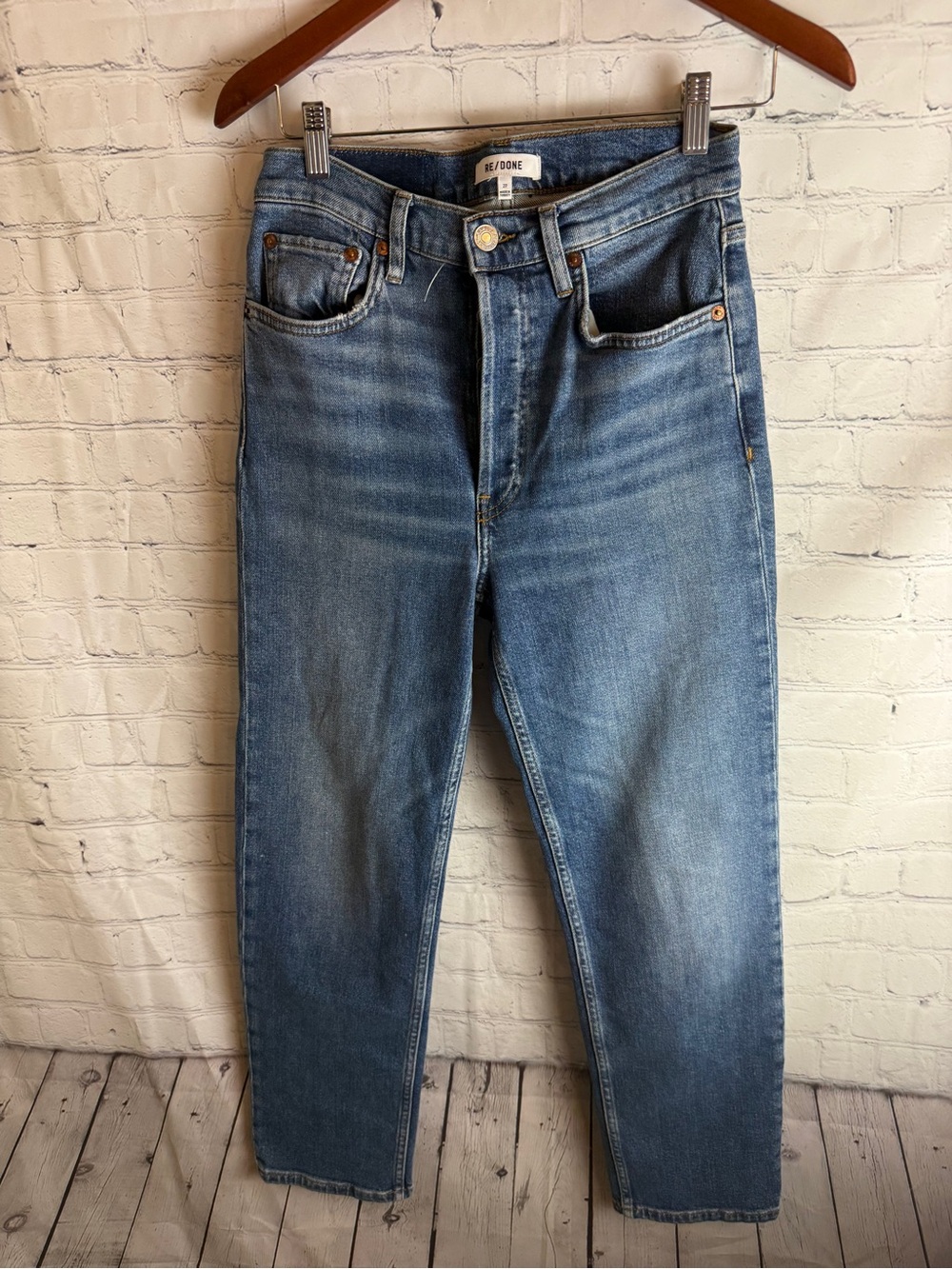 Re/Done Medium Blue Slim Straight Jeans Size 27